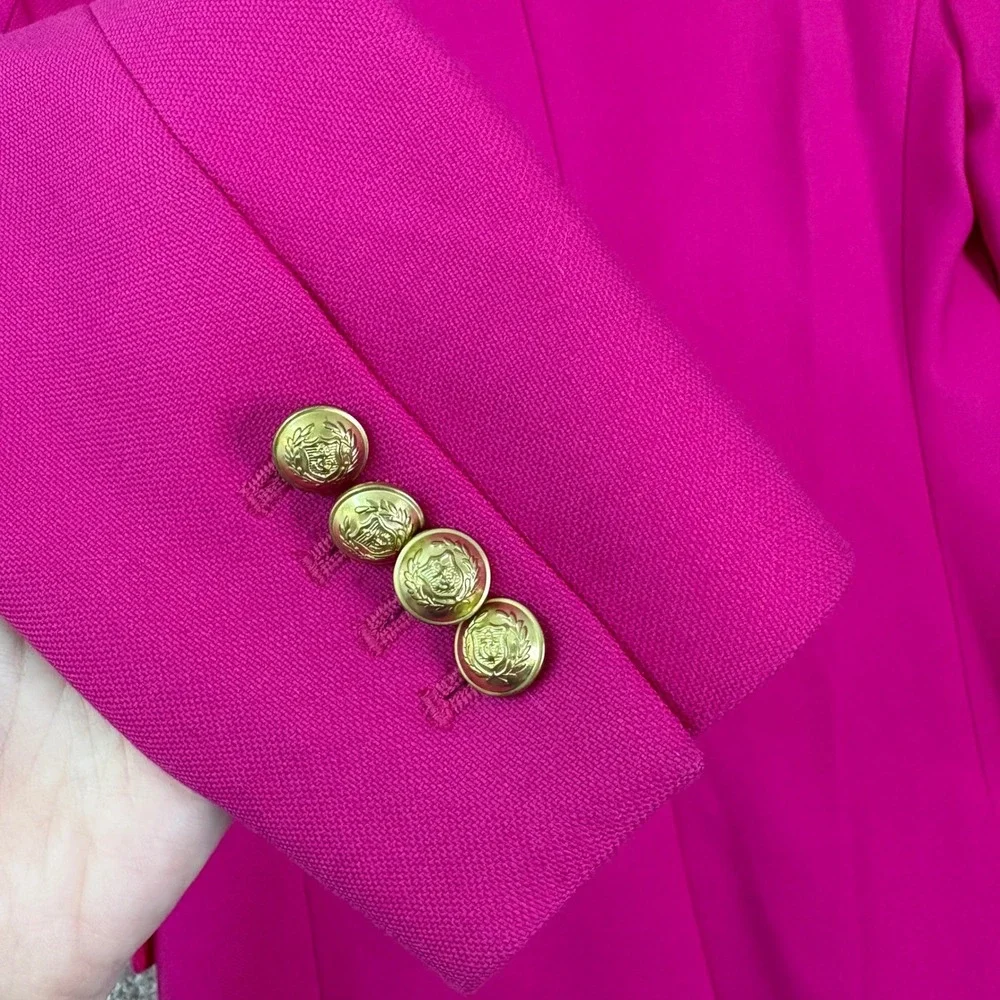 J.CREW Rhodes Blazer Women's 0 Pink Wool‎ Gold Button Professional Barbiecore